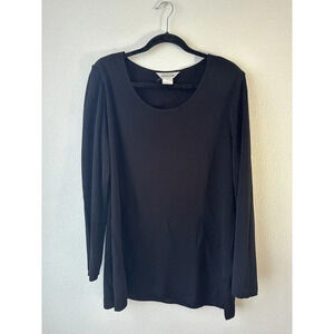 Exclusively Misook Women’s L Black Acrylic‎ Knit Long Sleeve Top Scoop Neck